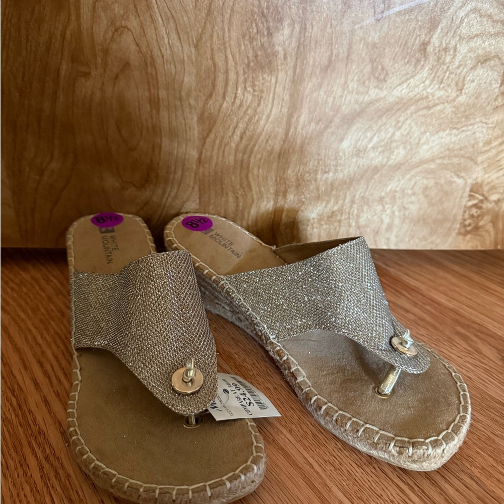 White Mountain Metallic Taupe Wedge Toe-Post Sandals
